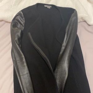 Vince Black Wool and Leather Long Jacket